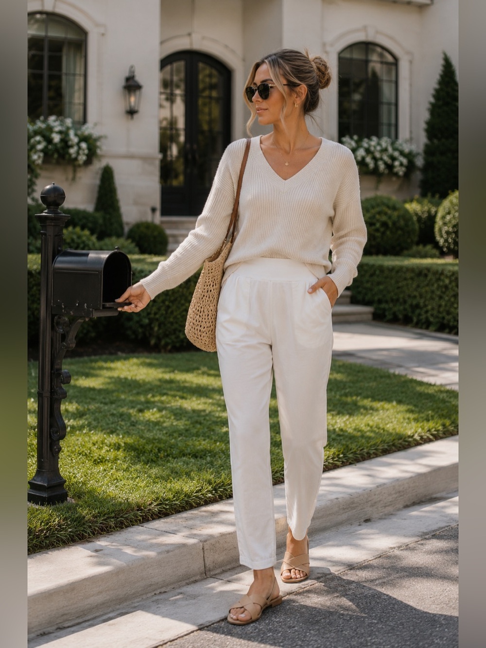 Theory White Elastic Waist Tapered Pants Size Small